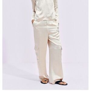 Zara Satin Wide Leg Cargo Pants Size S NWT